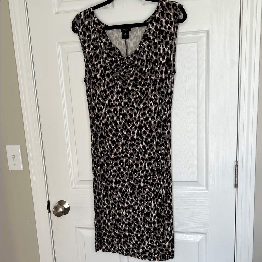 Ann Taylor Black and Cream Leopard Midi Dress